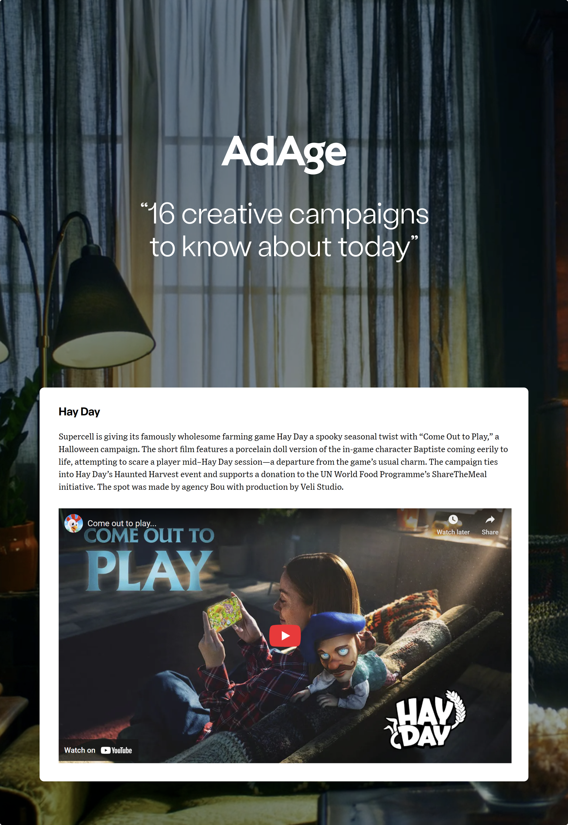Hay Day Halloween 2025 by Bou featured in AdAge top campaigns - mobile image