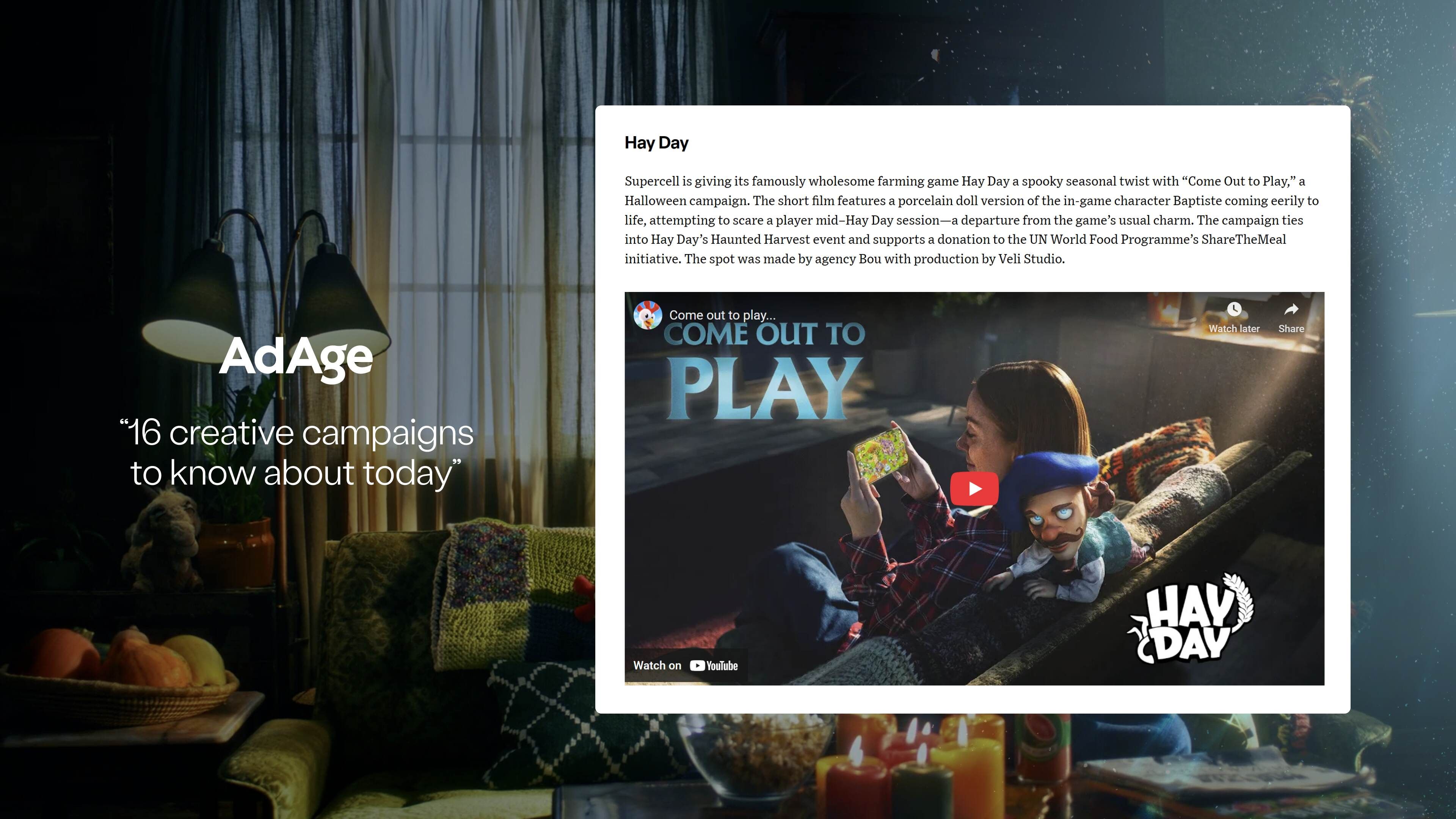 Hay Day Halloween 2025 by Bou featured in AdAge top campaigns